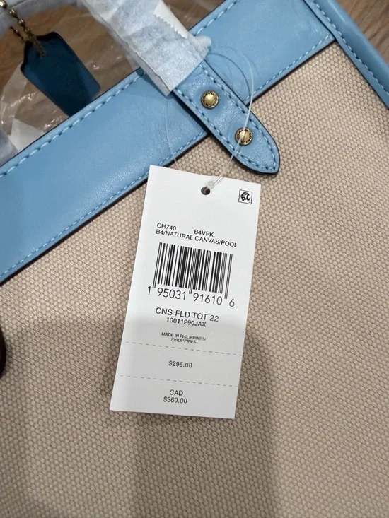 New Coach Pool Leather Natural Canvas Field Tote 22 Bag CH740 - Picture 7 of 8